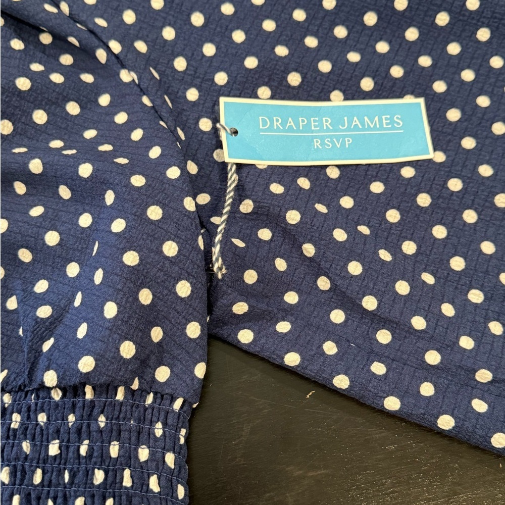 Draper James Navy Blue Polka Dot Midi Dress - Picture 7 of 15